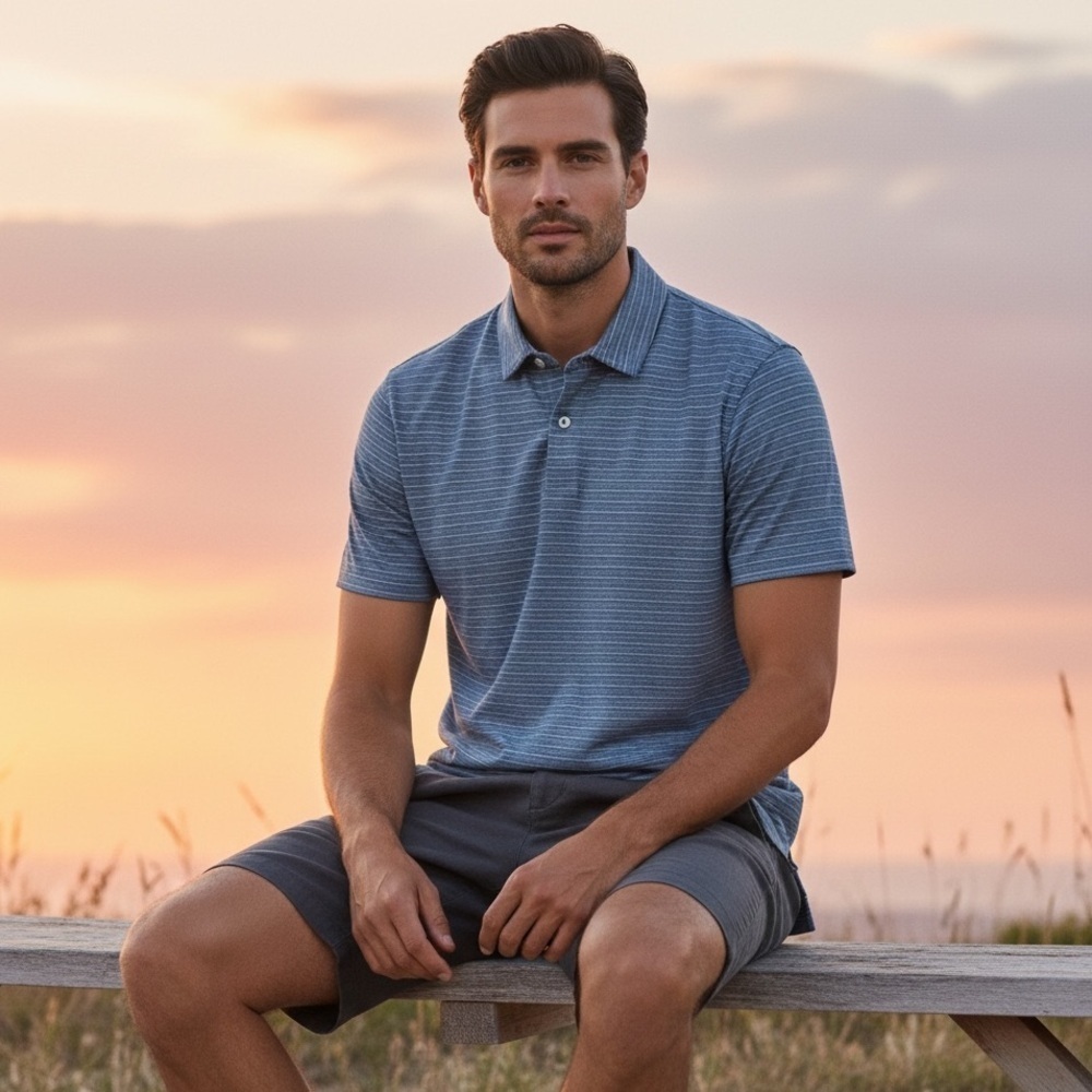 Faherty Sunwashed Knit Polo Shirt Blue Stripe Pima Modal Blend Size M